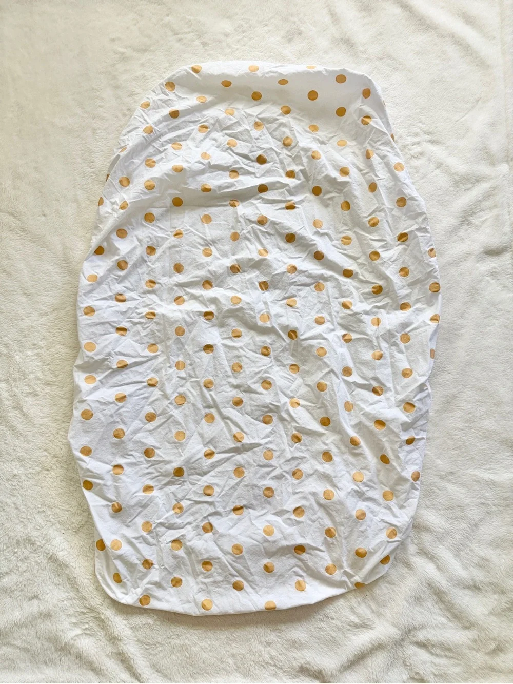 Crate & Barrel 2 Piece Set Crib Sheet and Changing Pad Cover Gold Dot Print